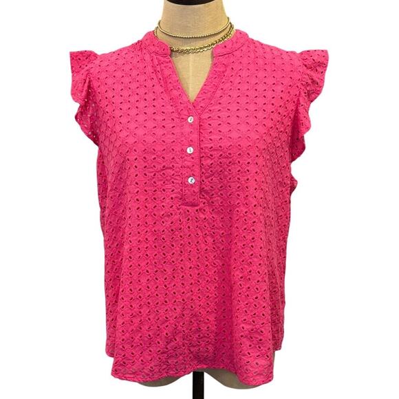 DRAPER JAMES RSVP Fushia Hot Pink Eyelet Shirt Top size XL - Picture 1 of 8